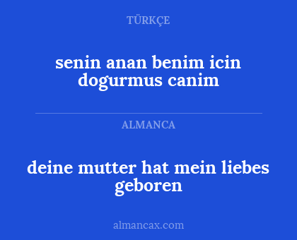 deine mutter hat mein liebes geboren - senin anan benim icin dogurmus canim