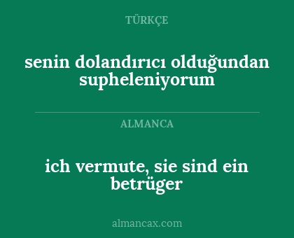 senin dolandırıcı olduğundan supheleniyorum - ich vermute, sie sind ein betrüger