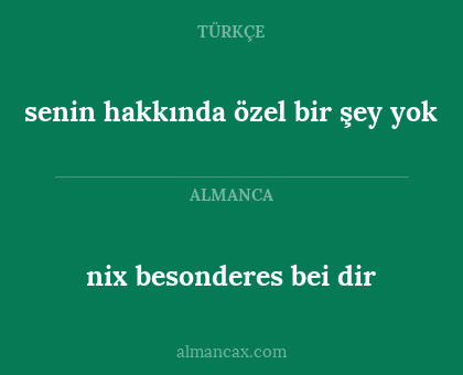 nix besonderes bei dir - senin hakkında özel bir şey yok