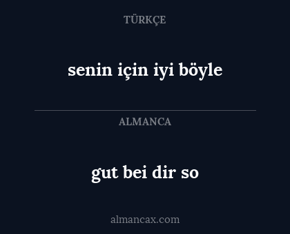 senin için iyi böyle - gut bei dir so