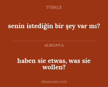 haben sie etwas, was sie wollen? - senin istediğin bir şey var mı?