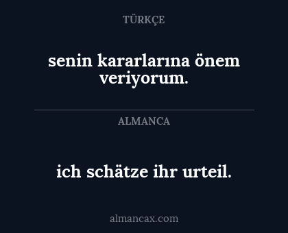 ich schätze ihr urteil. - senin kararlarına önem veriyorum.