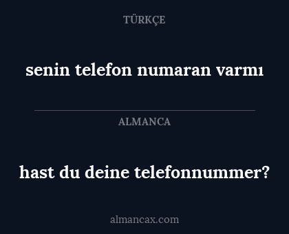 hast du deine telefonnummer? - senin telefon numaran varmı