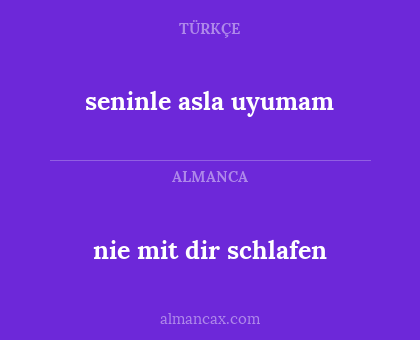 nie mit dir schlafen - seninle asla uyumam