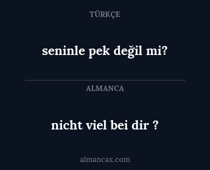 nicht viel bei dir ? - seninle pek değil mi?