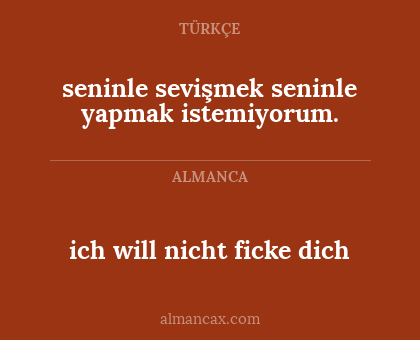 ich will nicht ficke dich - seninle sevişmek seninle yapmak istemiyorum.