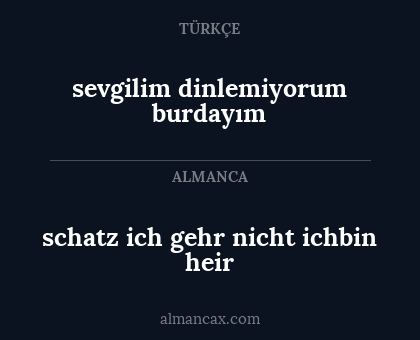 schatz ich gehr nicht ichbin heir - sevgilim dinlemiyorum burdayım