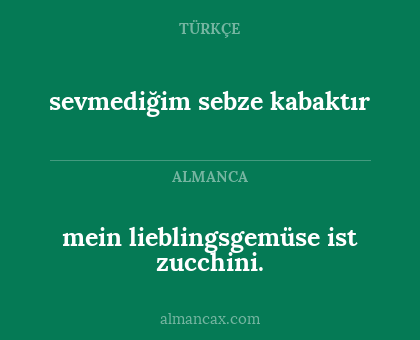 sevmediğim sebze kabaktır - mein lieblingsgemüse ist zucchini.
