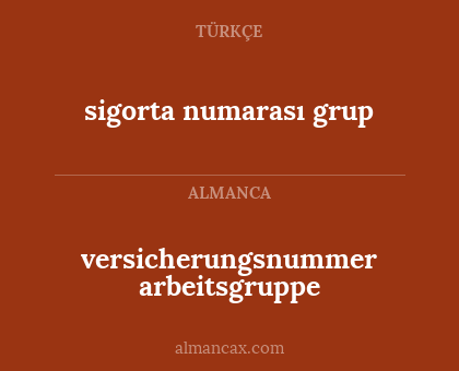 versicherungsnummer arbeitsgruppe - sigorta numarası grup