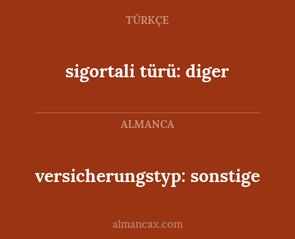versicherungstyp: sonstige - sigortali türü: diger