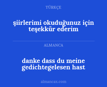 danke dass du meine gedichtegelesen hast - şiirlerimi okuduğunuz için teşekkür ederim