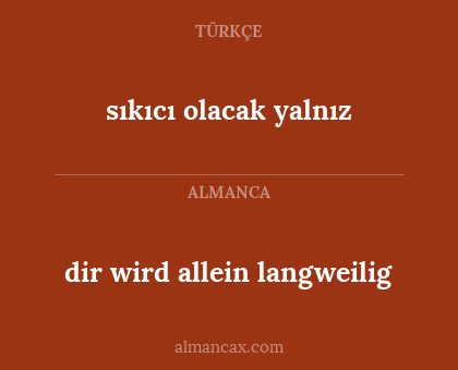 dir wird allein langweilig - sıkıcı olacak yalnız