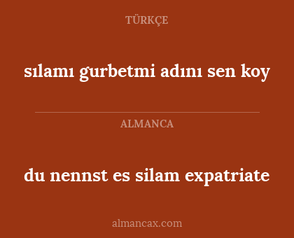 du nennst es silam expatriate - sılamı gurbetmi adını sen koy