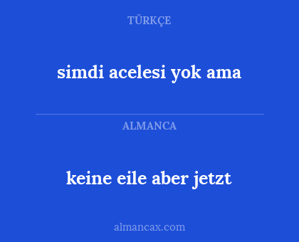 keine eile aber jetzt - simdi acelesi yok ama
