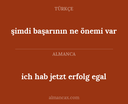 şimdi başarının ne önemi var - ich hab jetzt erfolg egal