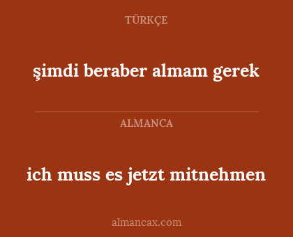 şimdi beraber almam gerek - ich muss es jetzt mitnehmen