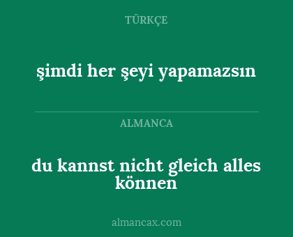 du kannst nicht gleich alles können - şimdi her şeyi yapamazsın