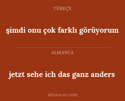 şimdi onu çok farklı görüyorum - jetzt sehe ich das ganz anders