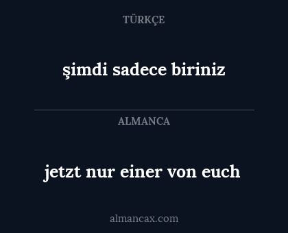 jetzt nur einer von euch - şimdi sadece biriniz