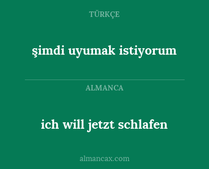 ich will jetzt schlafen - şimdi uyumak istiyorum