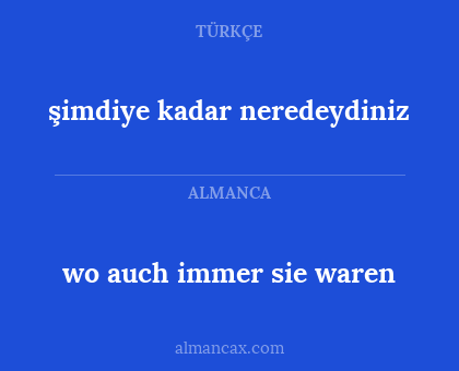 şimdiye kadar neredeydiniz - wo auch immer sie waren