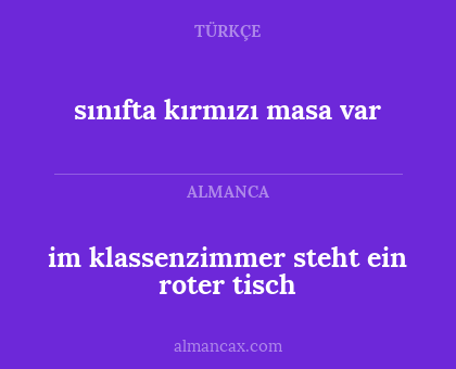 sınıfta kırmızı masa var - im klassenzimmer steht ein roter tisch