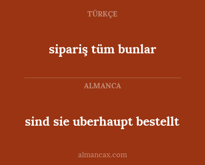 sind sie uberhaupt bestellt - sipariş tüm bunlar