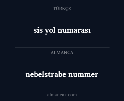 nebelstrabe nummer - sis yol numarası