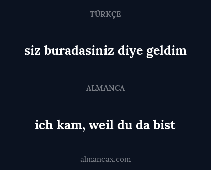 ich kam, weil du da bist - siz buradasiniz diye geldim