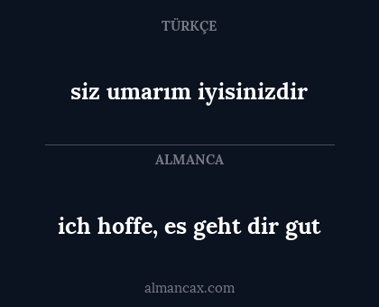ich hoffe, es geht dir gut - siz umarım iyisinizdir