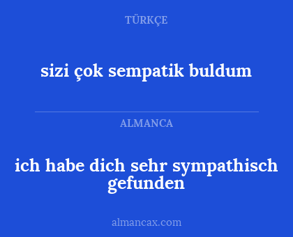 ich habe dich sehr sympathisch gefunden - sizi çok sempatik buldum