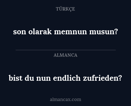 bist du nun endlich zufrieden? - son olarak memnun musun?