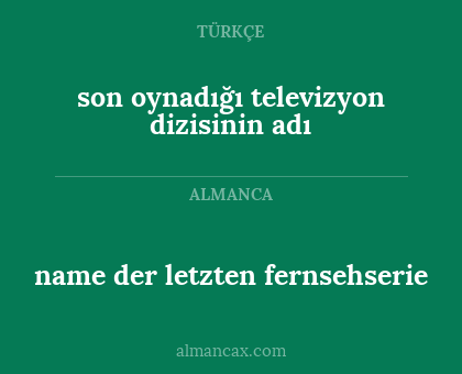 name der letzten fernsehserie - son oynadığı televizyon dizisinin adı