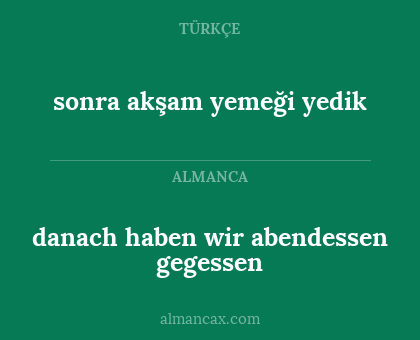 sonra akşam yemeği yedik - danach haben wir abendessen gegessen