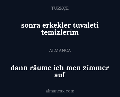 dann räume ich men zimmer auf - sonra erkekler tuvaleti temizlerim