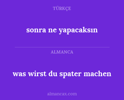 sonra ne yapacaksın - was wirst du spater machen