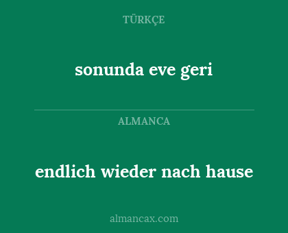 sonunda eve geri - endlich wieder nach hause