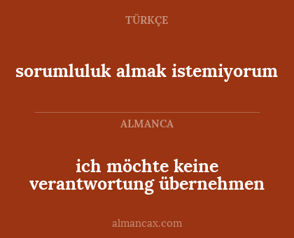 sorumluluk almak istemiyorum - ich möchte keine verantwortung übernehmen