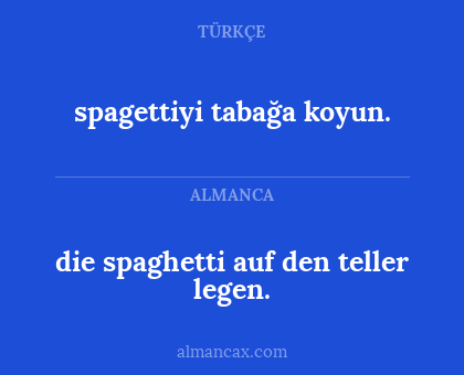 die spaghetti auf den teller legen. - spagettiyi tabağa koyun.
