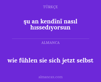 wie fühlen sie sich jetzt selbst - şu an kendïnï nasıl hıssedıyorsun