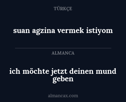 suan agzina vermek istiyom - ich möchte jetzt deinen mund geben
