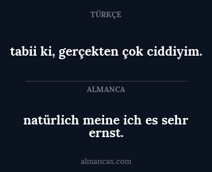 natürlich meine ich es sehr ernst. - tabii ki, gerçekten çok ciddiyim.