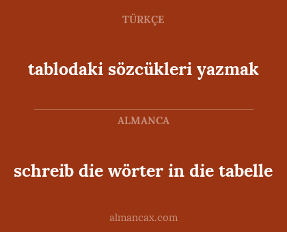 schreib die wörter in die tabelle - tablodaki sözcükleri yazmak