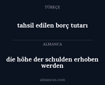 tahsil edilen borç tutarı - die höhe der schulden erhoben werden