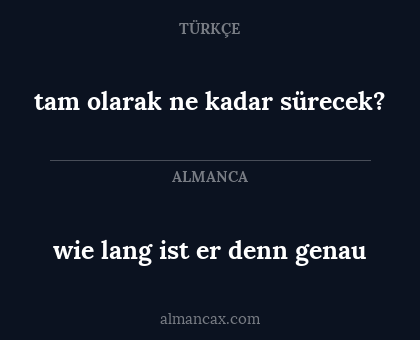tam olarak ne kadar sürecek? - wie lang ist er denn genau