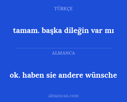 ok. haben sie andere wünsche - tamam. başka dileğin var mı