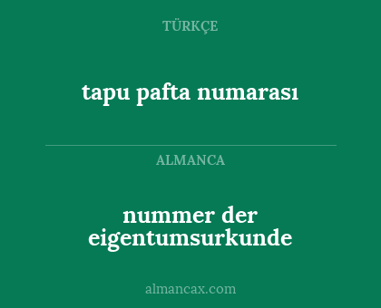 tapu pafta numarası - nummer der eigentumsurkunde