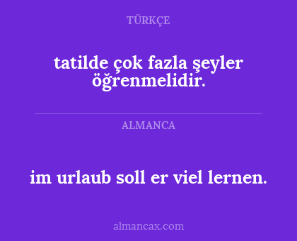 im urlaub soll er viel lernen. - tatilde çok fazla şeyler öğrenmelidir.