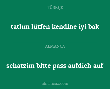 schatzim bitte pass aufdich auf - tatlım lütfen kendine iyi bak