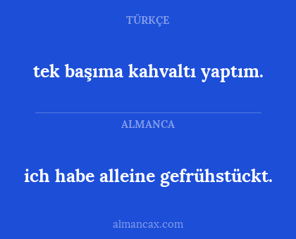 ich habe alleine gefrühstückt. - tek başıma kahvaltı yaptım.